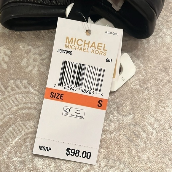 Brand New Michael Kors Shiny Black Touchscreen Gloves w/ Genuine Leather Trim - Picture 7 of 14